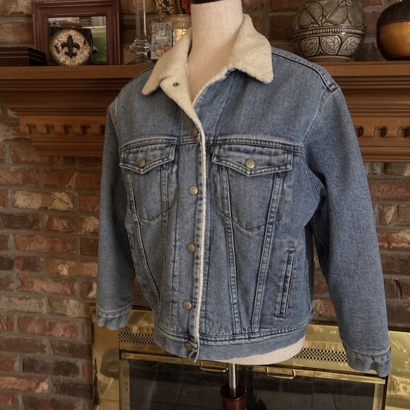 Lauren Ralph Lauren Petite Denim Faux Fur Lined Jacket Size PM One Bad Snap - Picture 2 of 10